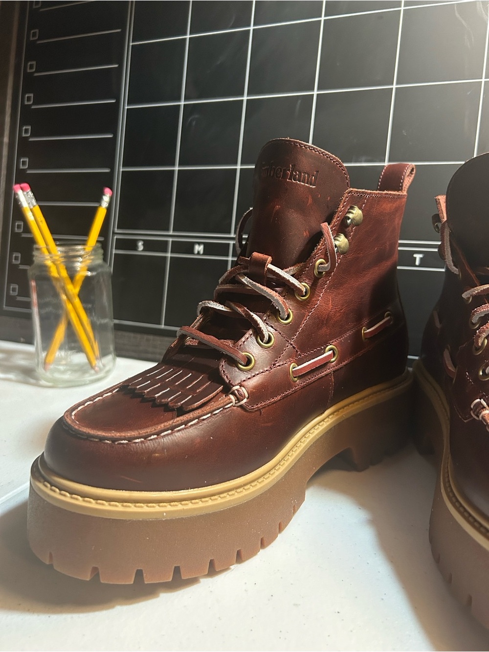 Timberland women’s Brown Leather Lug Sole Moc-Toe Boot
